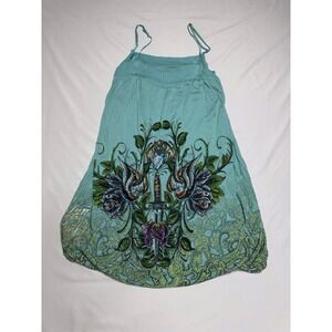 Christian Audigier Y2K Graphic‎ Teal Dress Women's Size Small Vintage